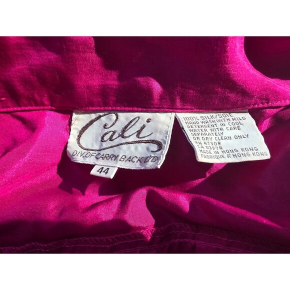 Vintage Cali Womens Silk Fuchsia Oversized Button-Up Blouse Size 44 - Picture 4 of 6